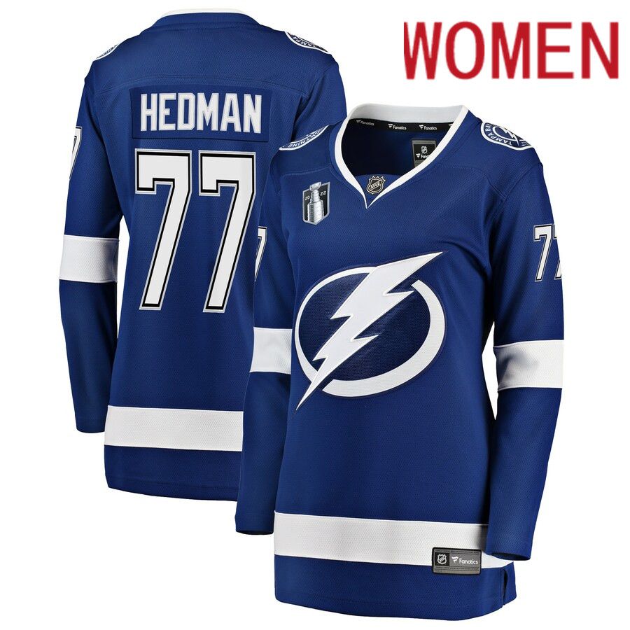 Women Tampa Bay Lightning 77 Victor Hedman Fanatics Branded Blue Home Stanley Cup Final Breakaway Player NHL Jersey